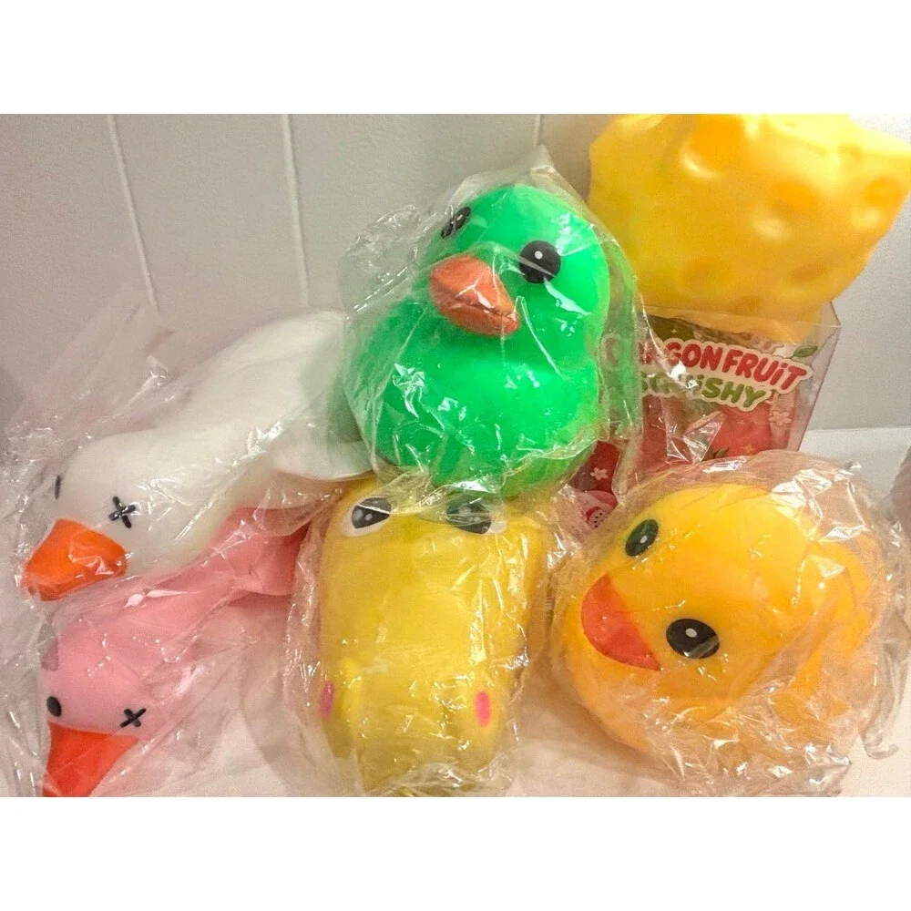 RMS Crazy Fun Five Below JUMBO squishy Lot - Duck , peach dragon fruit squish